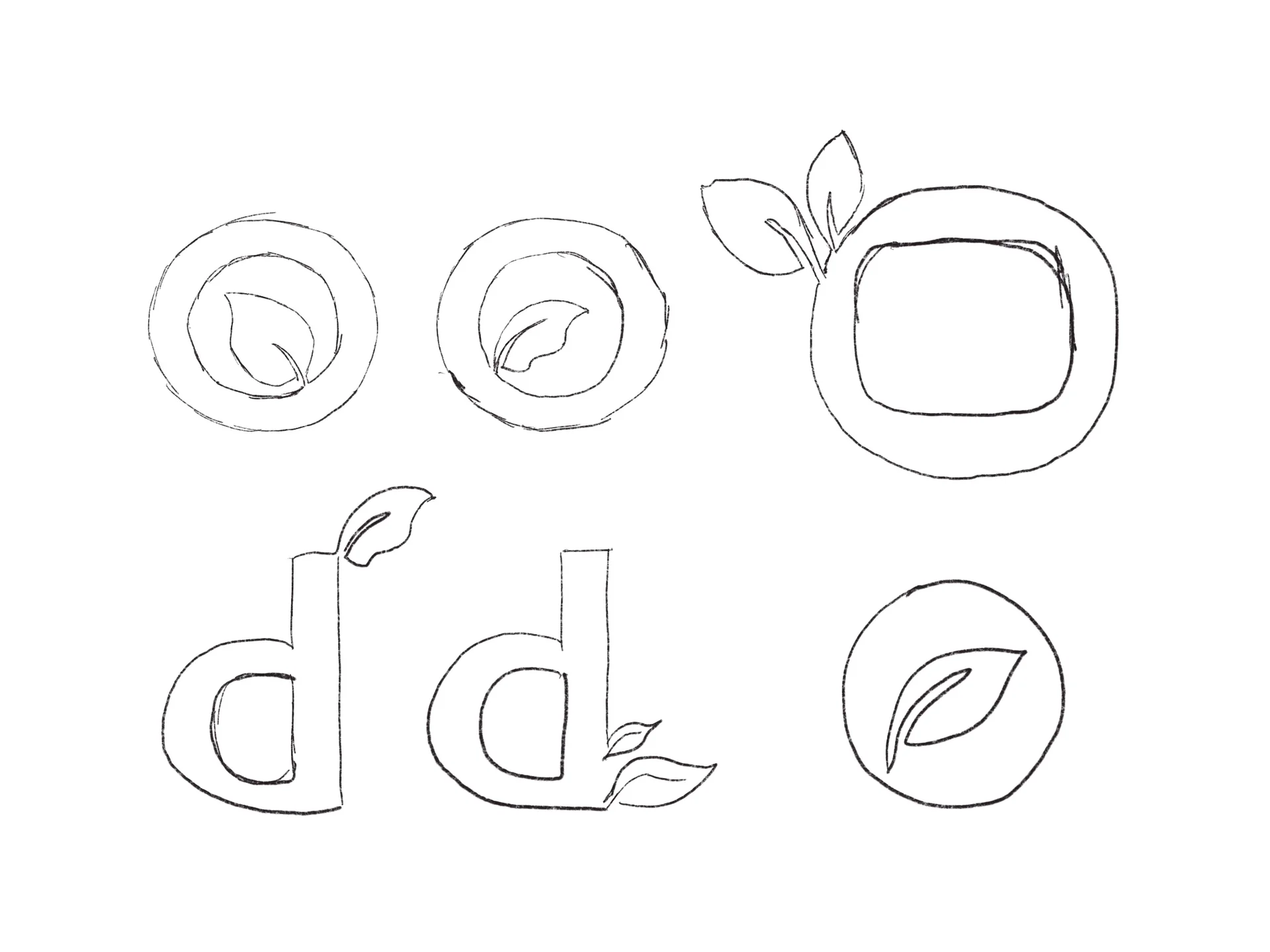Orchard Recruiting logo sketches exploring rounded fruit and leaf shapes