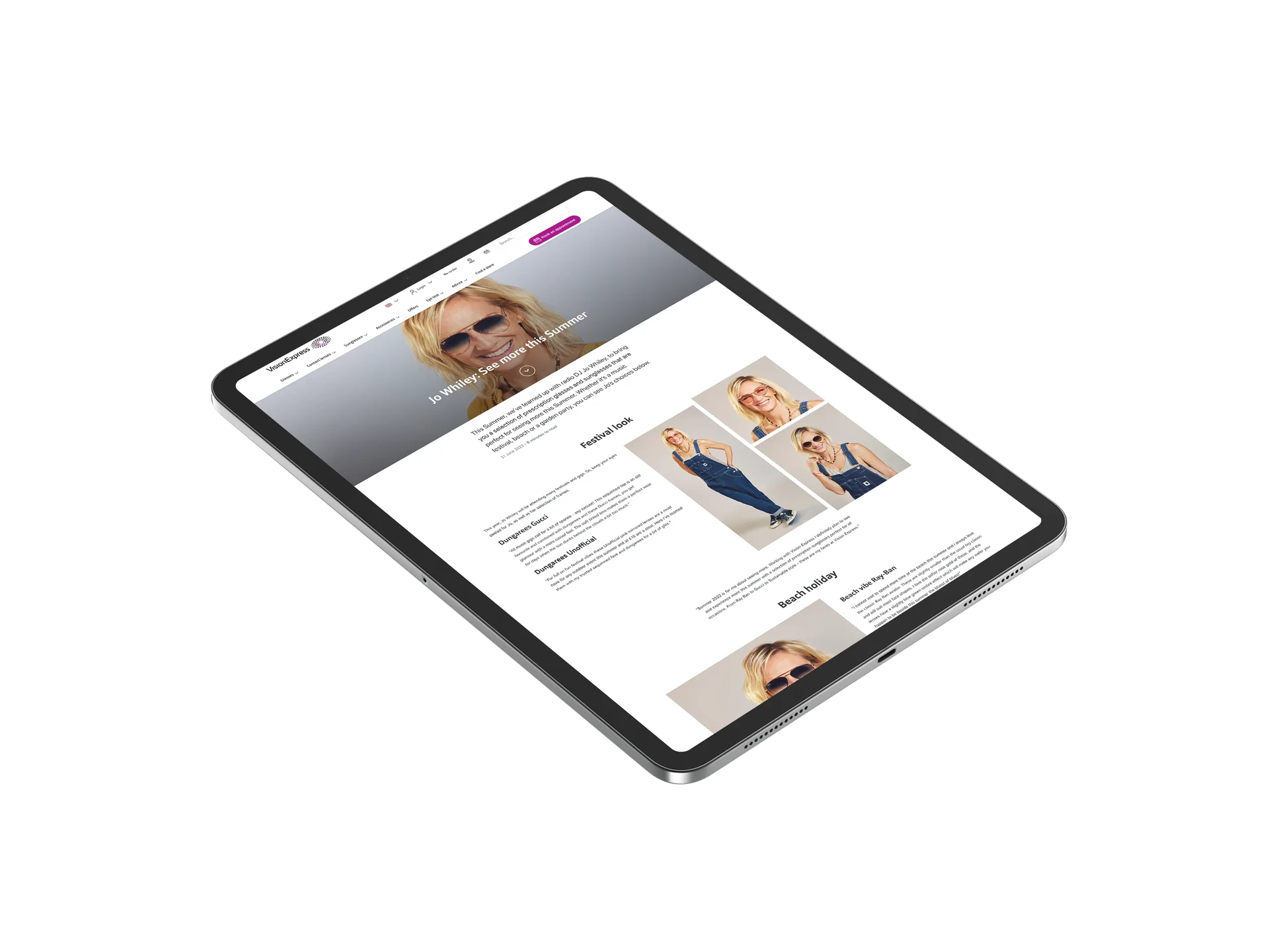 Jo Whiley Vision Express webpage
